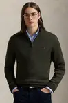 Vlněný svetr Polo Ralph Lauren pánský, zelená barva, s pologolfem, 710948865