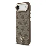 Zadní kryt Guess PU Leather 4G Strass Triangle Logo Gold Frame MagSafe pro Apple iPhone Air, hnědá