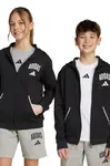 Dětská mikina adidas černá barva, s kapucí, s potiskem, JM1534