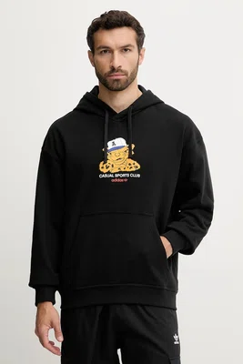Bavlněná mikina adidas Originals Graphic Lo Hd pánská, černá barva, s kapucí, s potiskem, JW0166