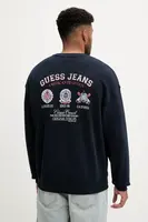 Bavlněná mikina Guess Jeans pánská, tmavomodrá barva, s potiskem, M5YQ13 KCPR1