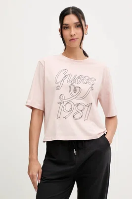 Bavlněné tričko Guess MISTY dámské, růžová barva, V5RI11 K8HM0