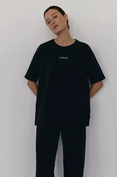 Bavlněné tričko MUUV. SAD GENERATION WITH HAPPY PICTURES dámské, černá barva