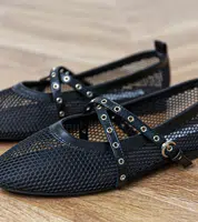 Gemre Black mesh ballet flats with decorative buckle Zerid