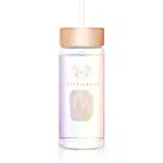 Crystallove Clear Quartz Straw Water Bottle skleněná láhev na vodu s brčkem Hologram - Rose Quartz 400 ml