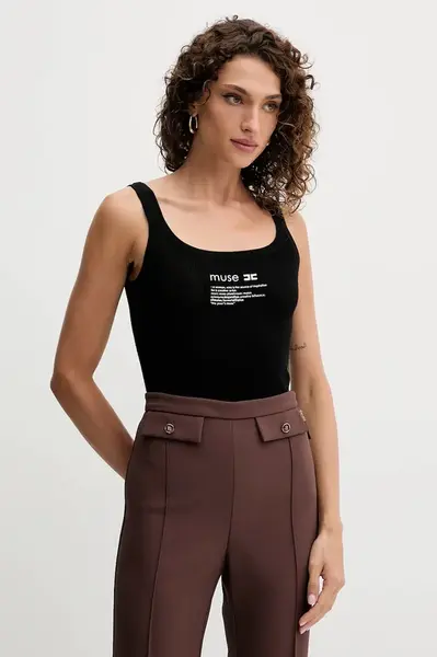 Top s příměsí vlny Elisabetta Franchi černá barva, TK63B57E2