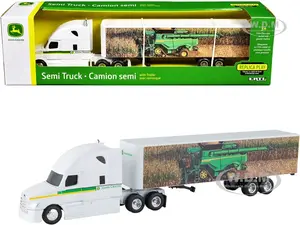 Semi Truck with Trailer "John Deere" White with Green Stripes "Replica Play" 1/64 Diecast Model by ERTL TOMY