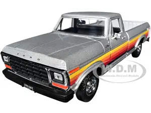 1979 Ford F-150 Custom Pickup Truck Silver Metallic with Side Stripes "American Classics" Series 1/24 Diecast Model Car by Motormax