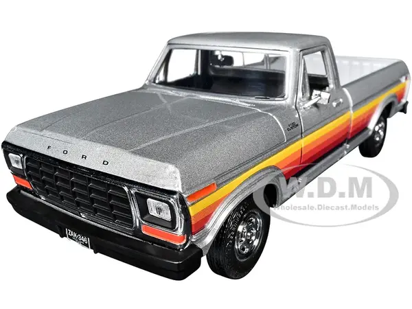 1979 Ford F-150 Custom Pickup Truck Silver Metallic with Side Stripes "American Classics" Series 1/24 Diecast Model Car by Motormax