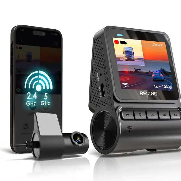 REXING RH2 Dual Dash Cam - 4K Front and 1080p Rear Dash Camera with Wi-Fi, and Optional GPS - RH2-2+64G+GPS Hardwire Kit