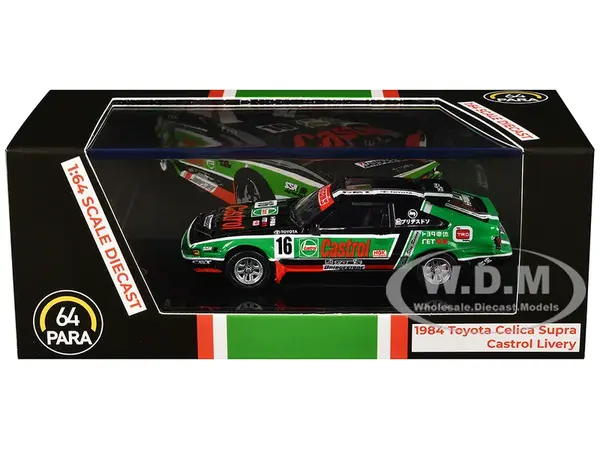 1984 Toyota Celica Supra 16 "Castrol Livery" Black and Green with Graphics 1/64 Diecast Model Car by Paragon Models