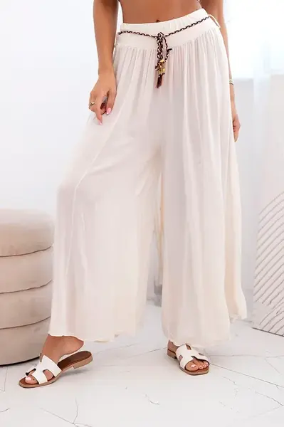 Kesi Włoski Dámske viskózové nohavice so širokými nohavicami tmavo béžová