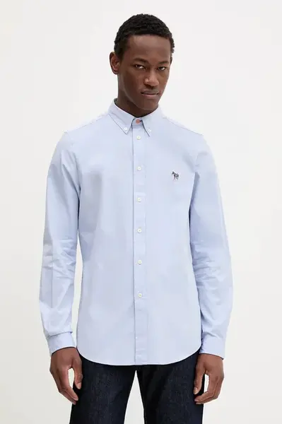 Bavlněná košile PS Paul Smith pánská, modrá barva, slim, s límečkem button-down, M2R-599R-PZEBRA