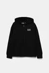 Dětská bavlněná mikina EA7 Emporio Armani černá barva, s kapucí, s potiskem, 7B000064 AF10380