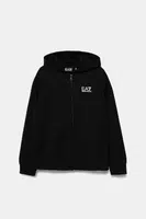 Dětská bavlněná mikina EA7 Emporio Armani černá barva, s kapucí, s potiskem, 7B000064 AF10380