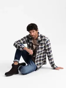 Ombre Men's suede slip-on shoes with high upper - dark brown