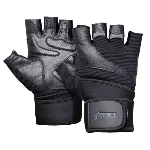 Fitforce LINEAR Kožené fitness rukavice, čierna, veľkosť