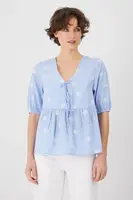 Bavlněná halenka Medicine dámská, modrá barva, vzorovaná