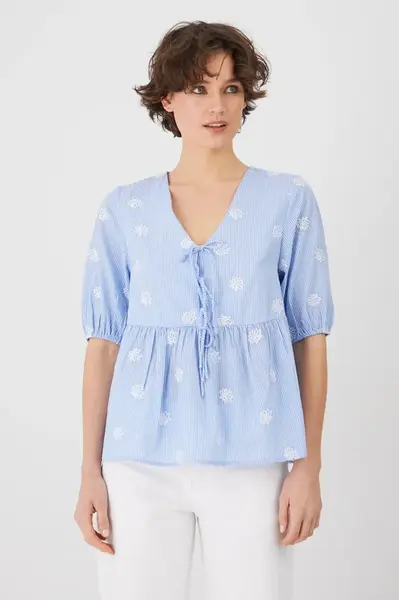 Bavlněná halenka Medicine dámská, modrá barva, vzorovaná