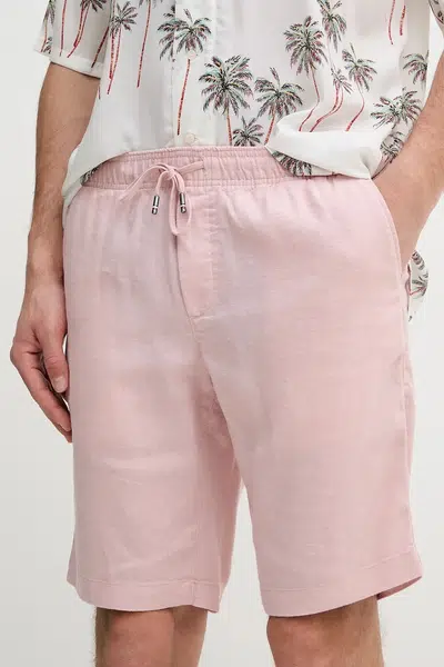 Lněné kraťasy Tommy Hilfiger pánské, růžová barva, MW0MW37804