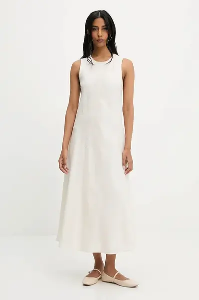 Lněné šaty Answear.LAB béžová barva, midi