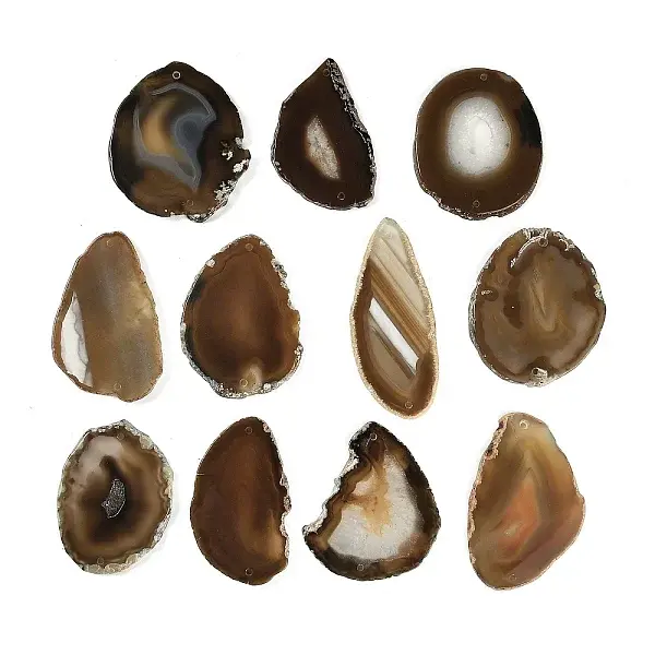 Natural Agate Nuggets Slice Links Connector Charms