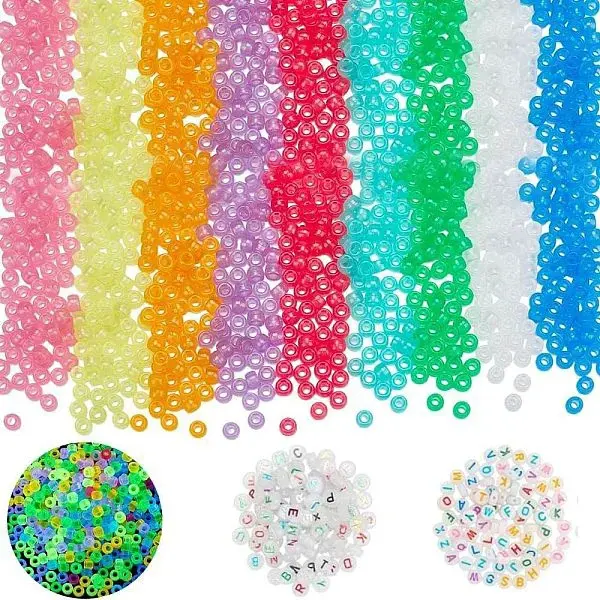 DIY Luminous Flat Round Plastic & Acrylic Beads Bracelet Kits