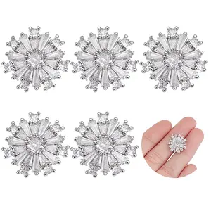 6PCS Brass Micro Pave Clear Cubic Zirconia Buttons