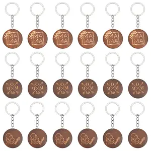 18Pcs 3 Style Flat Round Wood Keychains