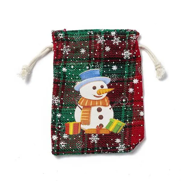 Christmas Theme Rectangle Jute Bags with Jute Cord