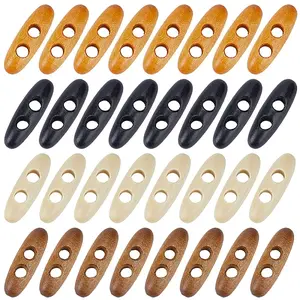 60Pcs 4 Colors 2-Hole Wood Buttons