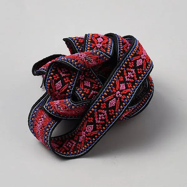 Ethnic Style Embroidery Flat Polyester Elastic Flower Jacquard Cord/Band
