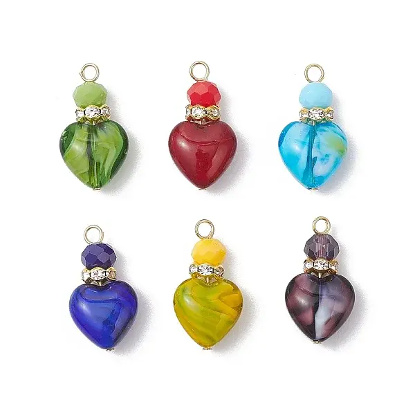 6Pcs 6 Colors Heart Millefiori Glass Pendants