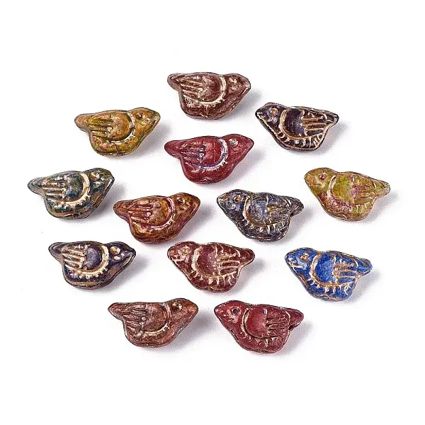 Picasso Baking Paint & Golden Metal Enlaced Glass Beads