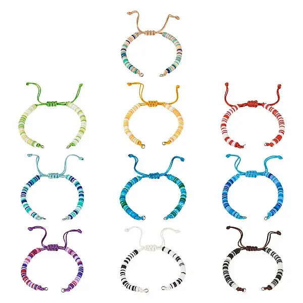 10Pcs 10 Colors Handmade Polymer Clay Adjustable Heishi Bracelet Making
