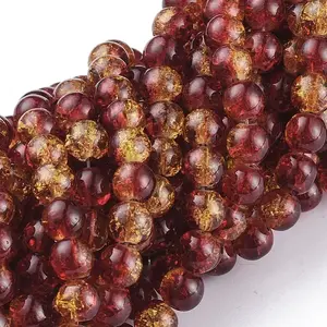 1Strand Two Tone Transparent Crackle Glass Round Beads Strands