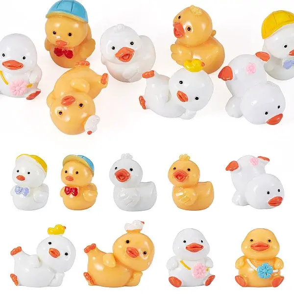 9Pcs 9 Styles Cartoon Cute Resin 3D Duck Figurines