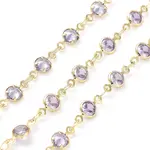 Handmade Lilac Glass Flat Round Link Chains