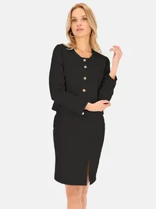 PERSO Woman's Women's short suede jacket with gold snap buttons