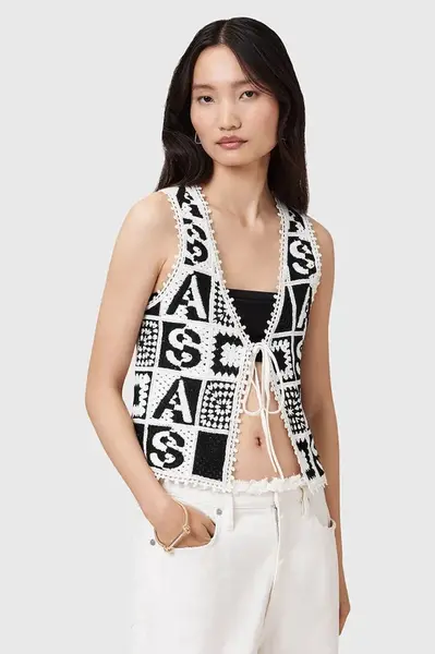 Bavlněná vesta AllSaints FLORENCE černá barva, přechodná, W067KC