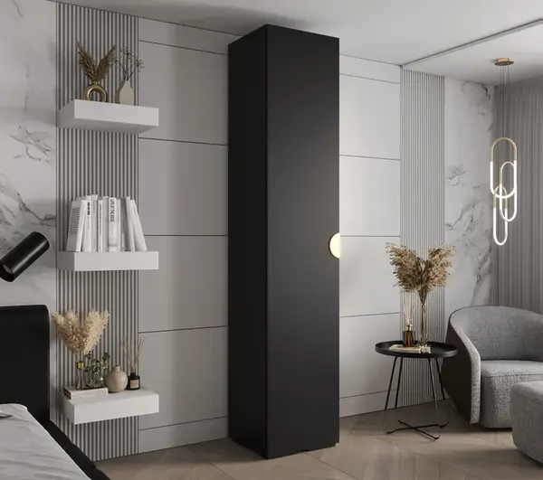 Šatní skříň Abi Inova 4 Rozměry: 50 cm, Pásky / úchyty: Zlatý, Barva korpusu + barva dveří: Černá