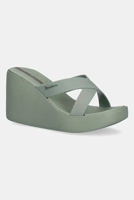Pantofle Ipanema HIGH FASHION dámské, zelená barva, na klínku, 83646-BD680