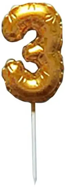 Dortová svíčka BALÓNEK "3" 3,7X5,9CM  268653 ZLATÁ