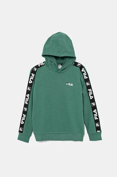 Dětská mikina Fila IDSTEDT zelená barva, s kapucí, vzorovaná, FAT0675