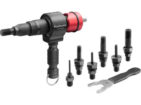 Nástavec nýtovací na vrtačku T, pro nýtovací matice M3-M12, CrMoV FORTUM