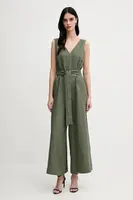 Plátěný overal United Colors of Benetton zelená barva, s výstřihem do v, 4AGHDT00E