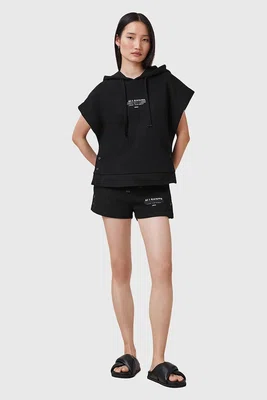 Bavlněné šortky AllSaints SORRI dámské, černá barva, s potiskem, high waist, W053TC
