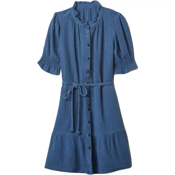 GAP BELTED GAUZE Dámske šaty, modrá, veľkosť