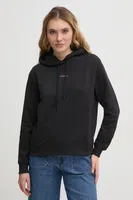 Bavlněná mikina Calvin Klein Jeans dámská, černá barva, s kapucí, s aplikací, J20J225364