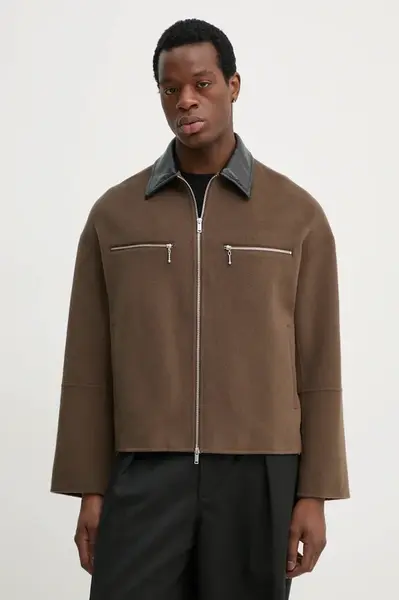 Vlněná košilová bunda Nanushka MALACHI hnědá barva, oversize, NM25RSJK04326